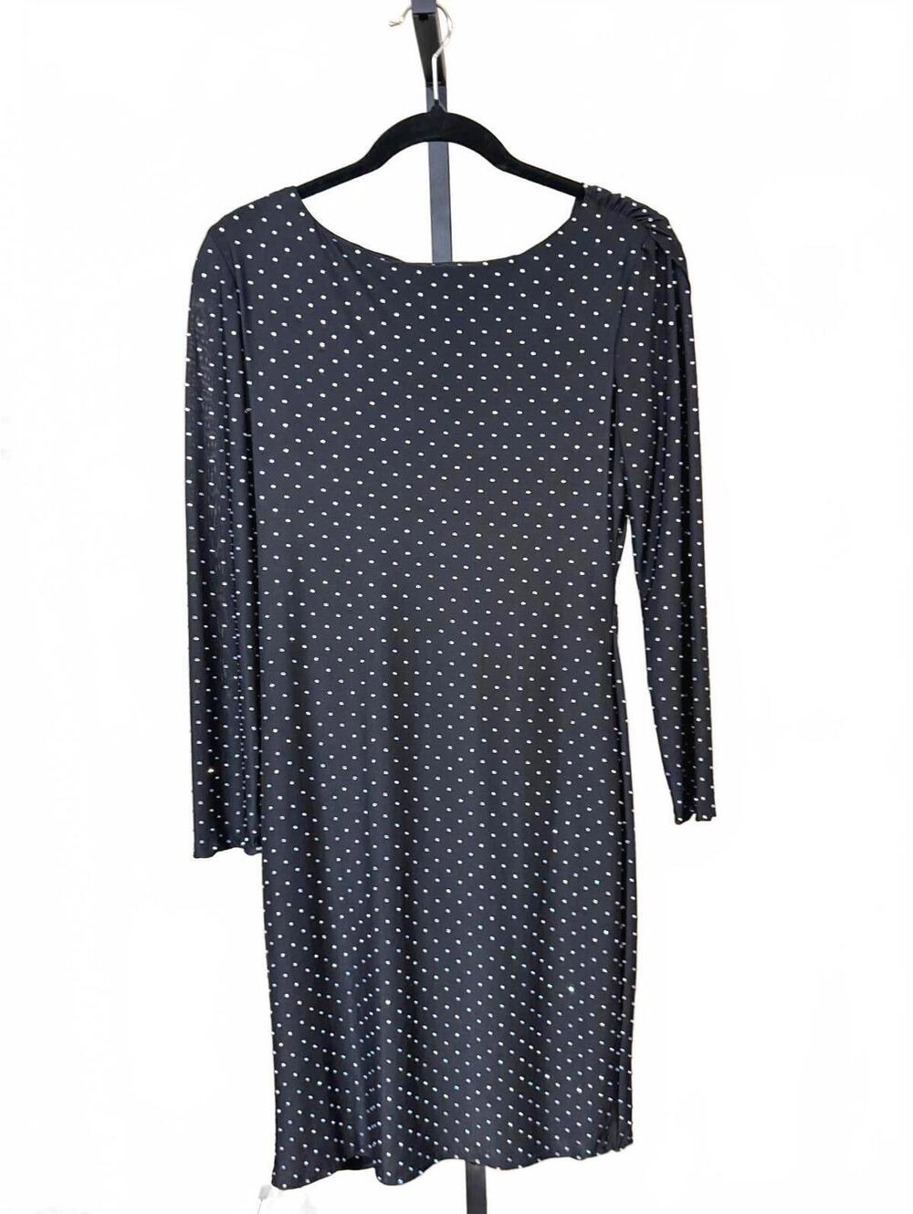 Premier Amour Size 8 Black Long Sleeve Polka Dot Dress Rhinestones
